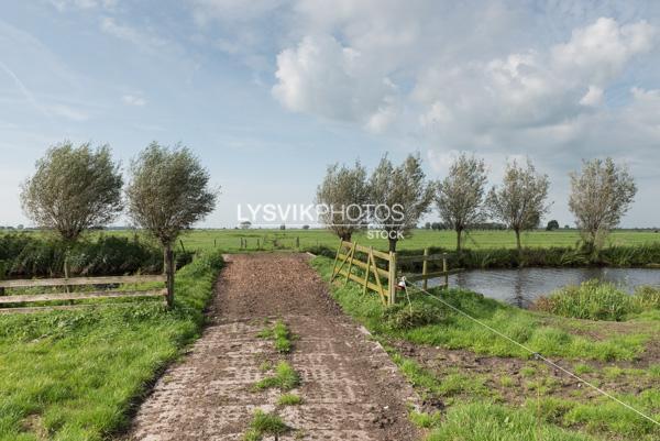 Pad met bruggetje over vliet in polder [01110633]