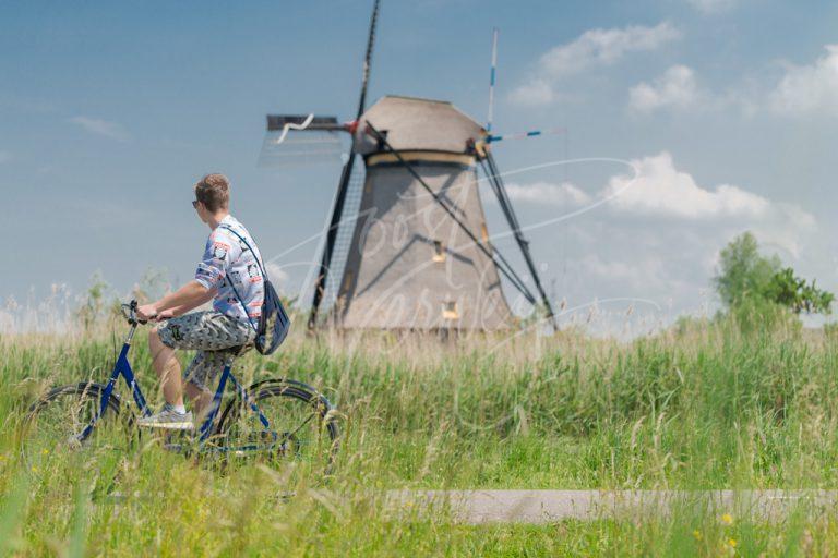 Fietsen bij de molens in de Kinderdijk D8E0032949