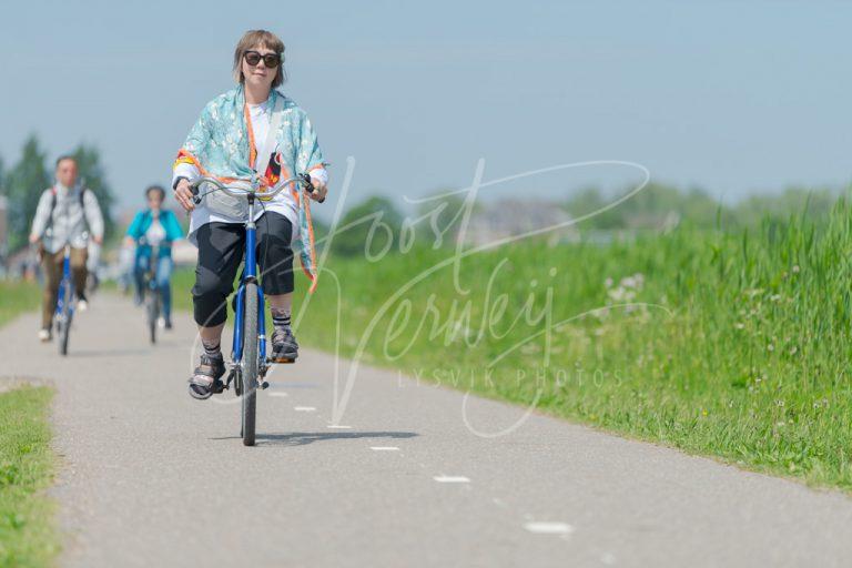 Toerist op fiets bij Kinderdijk D8E0033080