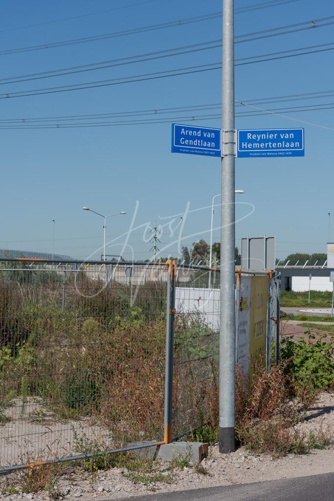 Straatnaamborden Arend van Gendtlaan en Reynier van Hemertlaan D8103413