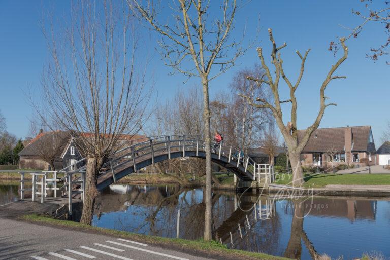 Wandelaars op bruggetje over de Graafstroom